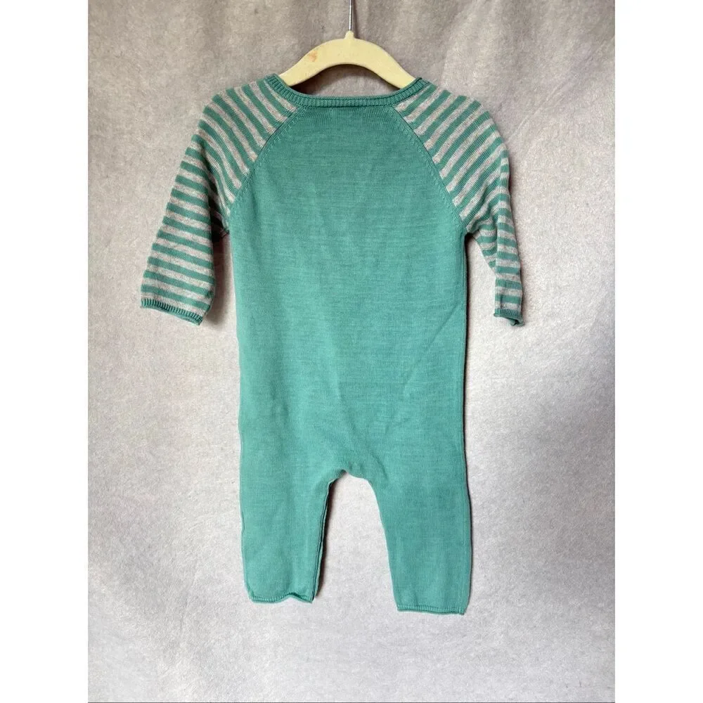 NWT Baby Gap Teal Knit Penguin Pajamas Coveralls Romper snap Closure size 3-6M